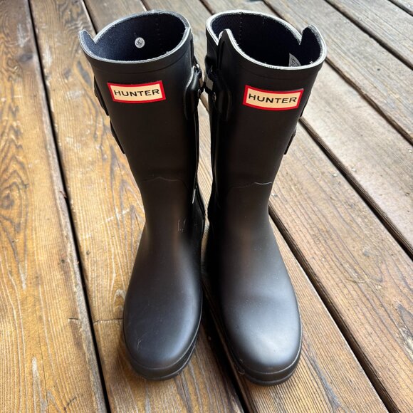 Hunter Refined Webbing Black Rain Wellies Boots in Women's 7 / EU 38 - Picture 1 of 12
